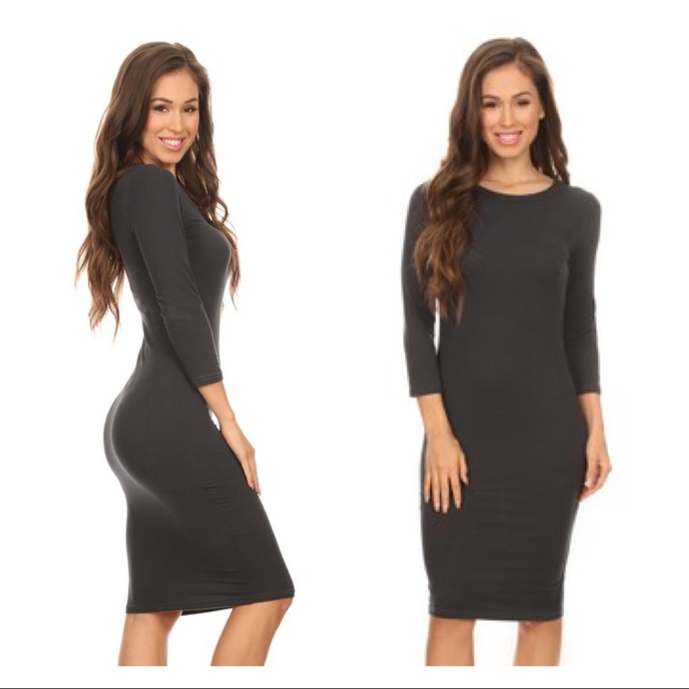 SALES ❗️Crew Neck 3/4 Sleeve Midi Bodycon Dress